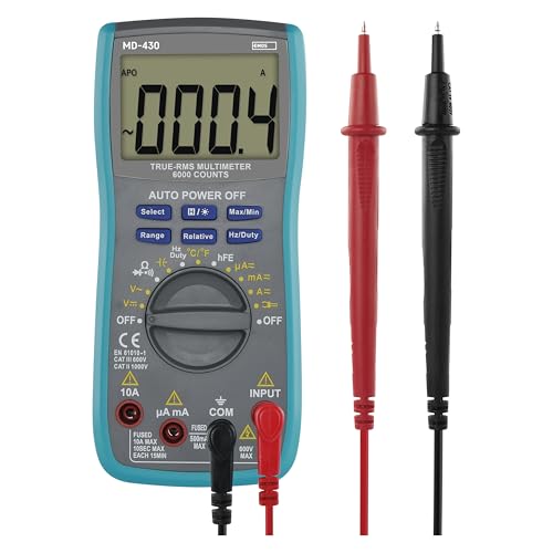 EMOS Digital-Multimeter CATIII 600V, True RMS Auto-Range Strommessgerät 6000 Counts mit Meßspitzen, Reduktion und Sonde, Memory-Funktion, inkl. Batterie, Blau, M0430 von EMOS