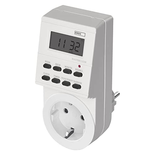 EMOS - Digitale Zeitschaltuhr Schuko-Steckdose - 8 konfigurierbare Programme - Akku-Backup - 3680 W - Sommerzeit-Wechsel - IP20 für Innenbereich - weiß von EMOS