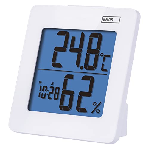 EMOS Digitales Thermometer und Hygrometer, Innenthermometer mit Uhr, Wecker mit Snooze und Kalender von EMOS