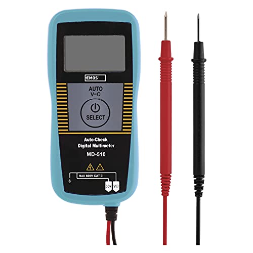 EMOS Digitaler Multimeter mit Messspitzen, AC/DC/Widerstand Auto-Check CAT II Spannungsprüfer, Volttester, Spannungstester mit Batterie, M3252, Blau von EMOS