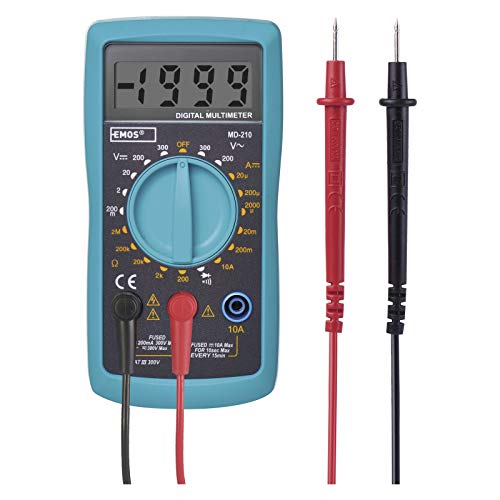 EMOS Digitaler Multimeter mit Messspitzen und Etui, AC/DC/Widerstand Spannungsprüfer, Volttester, Spannungstester mit Batterie, Blau von EMOS