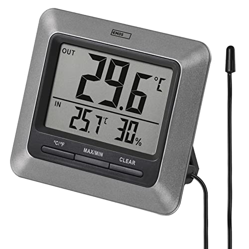 EMOS Digitales Thermometer mit Außensensor, Innen- und Außenthermometer und Hygrometer, Memory Funktion EMOS Digitales Thermometer mit Außensensor, Innen- und Außenthermometer und Hygrometer, Memory Funktion von EMOS