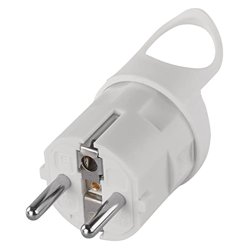 EMOS Schutzkontaktstecker mit Lasche, Ersatz-Stecker aus Kunststoff, Winkelstecker für untere Kabeleinführung, für Kabelquerschnitt 1,5 mm2, 3 680 W, IP20 Innenbereich, 250 V/16 A max., Weiss, Schuko von EMOS