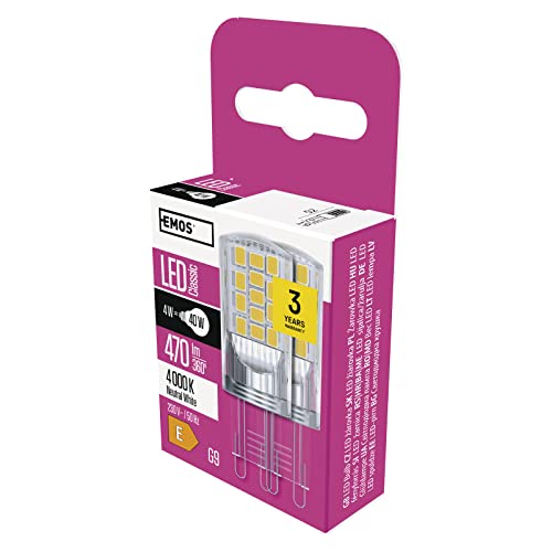 EMOS G9 LED Lampe, 4W Ersatz für 40W Glühbirne, Pin JC, Helligkeit 470 lm, Neutralweiß 4000 Kelvin, 30000 h Lebensdauer, 2 Stück EMOS G9 LED Lampe, 4W Ersatz für 40W Glühbirne, Pin JC, Helligkeit 470 lm, Neutralweiß 4000 Kelvin, 30000 h Lebensdauer, 2 Stück von EMOS
