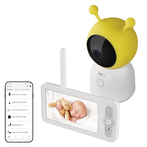 EMOS GoSmart Babyphone IP-500 Guard mit 5'' LCD-Monitor und 3000 mAh Akku, WiFi und App, drehbar, fokussierbar, 2-Wege-Audio, IR-Nachtsicht, Smart Sensore und Erkennungsfunktionen, inkl. Netzteil von EMOS