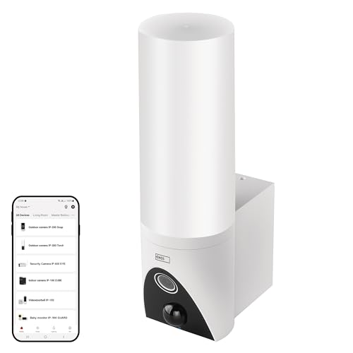 EMOS GoSmart Outdoor Überwachungskamera IP-300 Torch mit WiFi und App + 1200lm LED-Leuchte, rotierende 1080p IP-Kamera mit Licht, kompatibel mit Alexa, Google Assistant, ohne ABO-Falle, weiß von EMOS