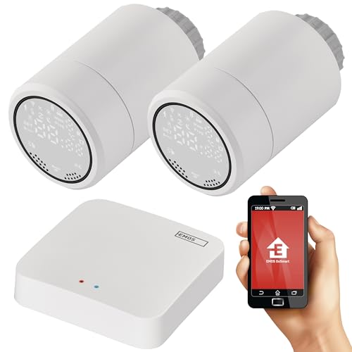 EMOS GoSmart Set - Smart Home Heizkörperthermostat (2x) + ZigBee Gateway (1x) mit App - IP Thermostat Für Heizsysteme kompatibel mit Tuya, Smart Life, Google Assistant und Alexa - inkl. Smart Home Hub von EMOS