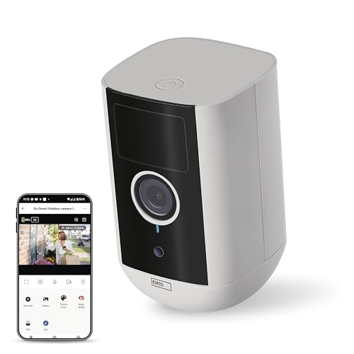 EMOS GoSmart - Smart Home Indoor/Outdoor Kamera - 5MP universale WLAN IP Kamera mit App - Bewegungserkennung, Nachtsicht, Akku - Google Assistant und Alexa Kompatibel - wasserdicht - weiß von EMOS
