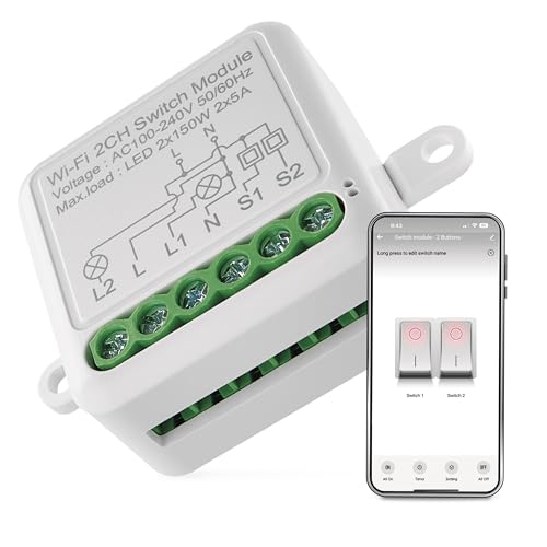 EMOS GoSmart WiFi Lichtschalter-Modul/WLAN Smart Switch mit App, Unterputz Relais-Schalter zur Fernsteuerung, Sprachsteuerung der Beleuchtung mit Alexa & Google Home, für Doppelschalter von EMOS