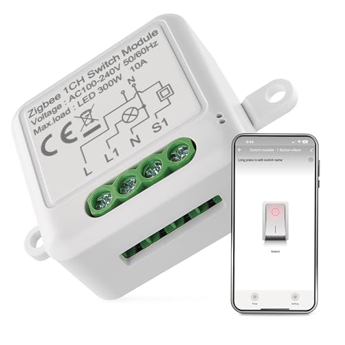 EMOS GoSmart Lichtschalter-Modul/Zigbee Smart Switch mit App, Unterputz Relais-Schalter zur Fernsteuerung, Sprachsteuerung der Beleuchtung mit Alexa & Google Home, für Einzelschalter von EMOS