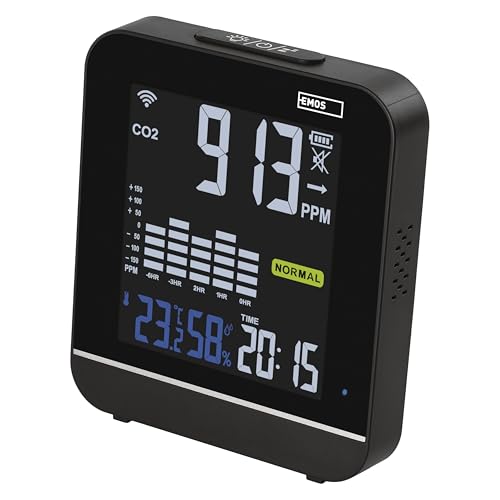 EMOS GoSmart - Smart Home Luftqualitätsmonitor mit App - WiFi - Farbdisplay - CO2 Messgerät - Temperatur und Feuchtigkeitssensor - USB-C Stromversorgung - TUYA, SmartLife kompatibel - schwarz von EMOS