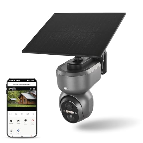 EMOS GoSmart - Smart Home Outdoor Überwachungskamera - 3MP Rotierende IP Kamera 4G/LTE & App - Bewegungserkennung, Nachtsicht, Solarpanel Akku - Google Assistant, Alexa kompatibel - wasserdicht - grau von EMOS