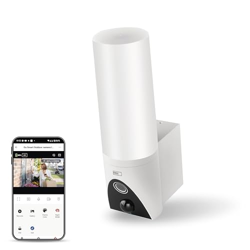 EMOS GoSmart - Smart Home Outdoor Überwachungskamera mit Licht - 3MP Rotierende WLAN IP Kamera mit App - Nachtsicht und Sirene - Google Assistant und Alexa kompatibel - wasserdicht - weiß von EMOS