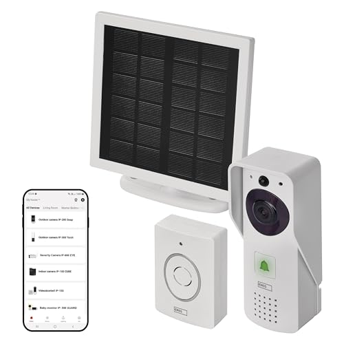 EMOS GoSmart - Smart Home Video Türklingel mit App - WiFi - Full HD 1080p wasserdichte Kamera - Solarpanel/Akku - Klingel, Türschloss-Steuerung, Diebstahlschutz - Google Home & Alexa kompatibel - weiß von EMOS