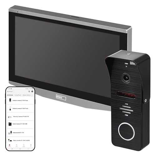 EMOS GoSmart Video-Türsprechanlage mit WiFi und App, wasserdichte Full-HD Kamera mit IR-Nachtsicht, Monitor mit 7'' LCD-Farbdisplay, Snapshot, Aufnahme, Türschloss-Steuerung von EMOS