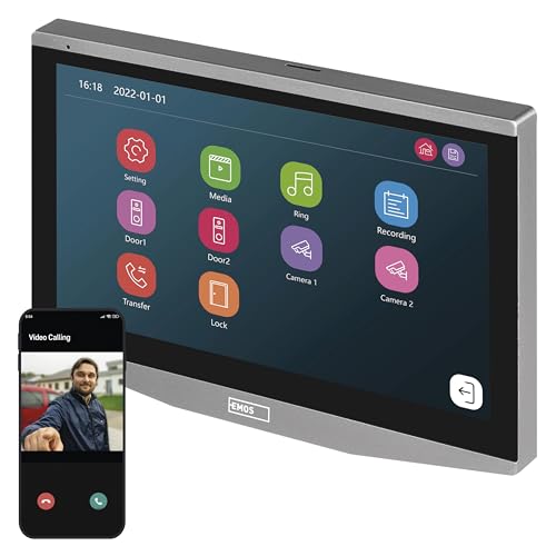 EMOS GoSmart Zusatz-Monitor IP-700B zur Video-Türsprechanlage IP-700A (H4010), Touchscreen-Bildschirm mit 7'' LCD-Farbdisplay, Snapshot, Aufnahme, Intercom von EMOS