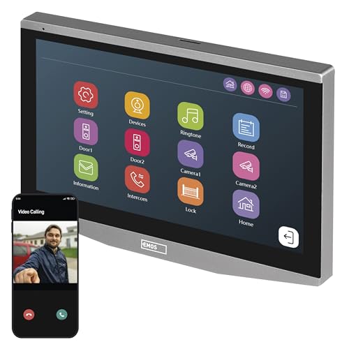 EMOS GoSmart - Smart Home Zusatz-Monitor für Video Türsprechanlage mit App - WiFi - Full HD 1080p Intercom mit 7'' Touchscreen LCD-Display, Snapshot, Aufnahme, Schloß- & Torsteuerung - silbern von EMOS