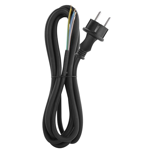 EMOS Gummi-Anschlussleitung 3 m, Zuleitungskabel, Anschlusskabel für hohe mechanische Belastung, Verbindungskabel Schuko, 3 x 1.5 mm2, H07RN-F Gummi/Neopren, Schwarz von EMOS