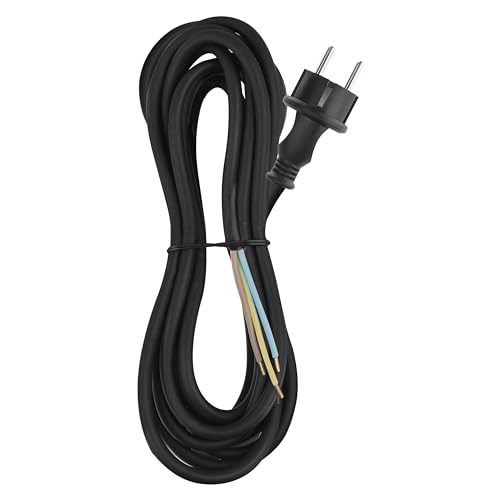 EMOS Gummi-Anschlussleitung 5 m, Zuleitungskabel, Anschlusskabel für hohe mechanische Belastung, Verbindungskabel Schuko, 3 x 1.5 mm2, H07RN-F Gummi/Neopren, Schwarz von EMOS