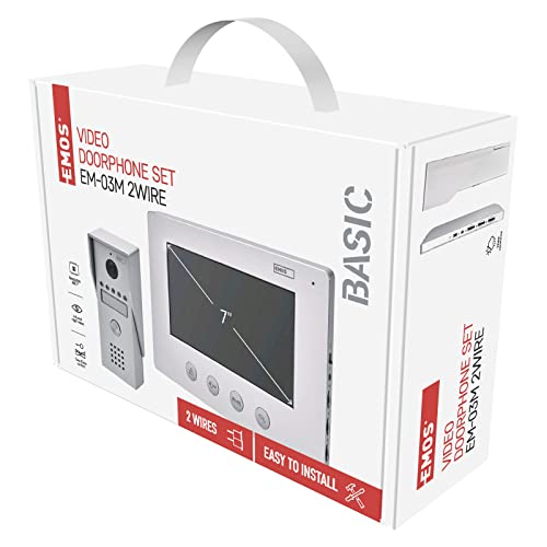 EMOS H2050 Türsprechanlage/Video-Türklingel, wasserdichte Kamera mit Nachtsicht, Monitor mit 7'' LCD-Farbdisplay, einfache 2-Draht-Installation, Weiß, Silbern von EMOS