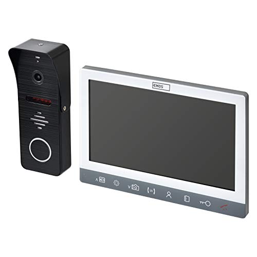 EMOS H3010 Türsprechanlage/Video-Türklingel, wasserdichte Full-HD Kamera mit Nachtsicht, Monitor mit 7'' LCD-Farbdisplay, Snapshot, Aufnahme, Intercom, Weiss von EMOS