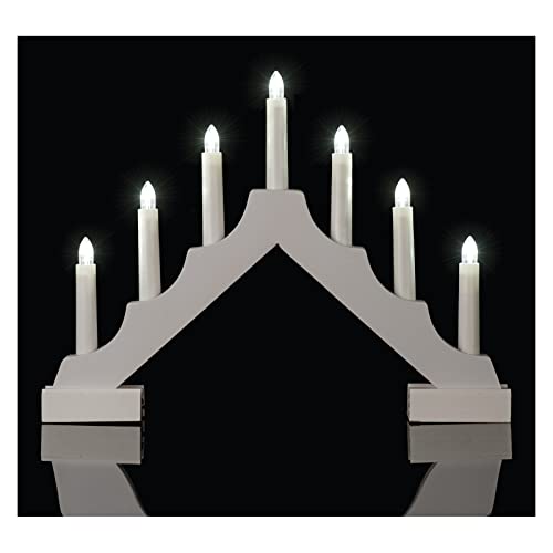 EMOS Holz LED-Kerzenständer in Weiß, klassischer Kerzenhalter mit 7 LED-Leuchten, Batteriebetrieben 2x AA, Innenbereich IP20, 6/18h Timer-Funktion, 35x29 cm von EMOS