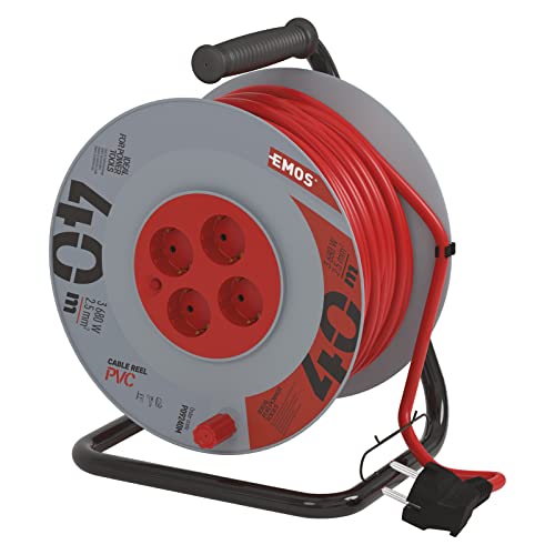 EMOS - Kabeltrommel 40m mit verstärktem Verlängerungskabel - 4 Schuko-Steckdosen - 230 V, 16 A, 3680 W - PVC-Isolierung - H05VV-F3G 2,5 mm2 - Überhitzungsschutz - IP20 für Innen, grau-rot EMOS - Kabeltrommel 40m mit verstärktem Verlängerungskabel - 4 Schuko-Steckdosen - 230 V, 16 A, 3680 W - PVC-Isolierung - H05VV-F3G 2,5 mm2 - Überhitzungsschutz - IP20 für Innen, grau-rot von EMOS