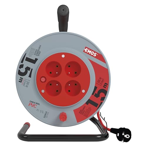EMOS - Kabeltrommel 4x French-Steckdose, Kabellänge 15 Meter, FRENCH-Standard, PVC von EMOS