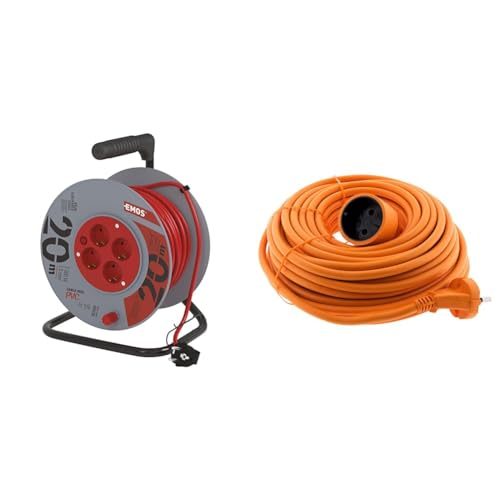 EMOS Kabeltrommel Schuko, 20m Kabel mit 1mm Querschnitt, 4 Steckdosen, Indoor Kabelrolle, Schutzklasse IP 20 & Zenitech Prolongateur 16A HO5VV-F 2x1.5 Orange 20m EMOS Kabeltrommel Schuko, 20m Kabel mit 1mm Querschnitt, 4 Steckdosen, Indoor Kabelrolle, Schutzklasse IP 20 & Zenitech Prolongateur 16A HO5VV-F 2x1.5 Orange 20m von EMOS