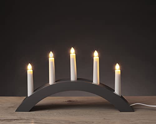 EMOS Kerzenständer aus Holz mit 5 LED-Birnen E10, Grau, Innenbereich IP20, inkl. 1 Ersatzbirne, 150 cm Netzkabel 230V, 10000 h Lebensdauer, 38x20 cm von EMOS