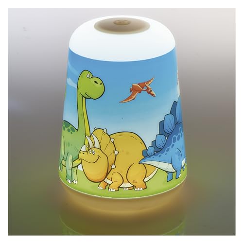 EMOS Kinder Tischlampe und Handlampe mit Dino Design und Timer, Dinosaurier Nachttischlampe/Nachtlicht, Kinderleuchte/Taschenlampe, Schreibtischlampe P3380, weiß mit dino-motiv von EMOS