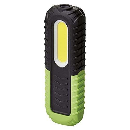 EMOS - aufladbare LED-Arbeitsleuchte - Magnetfuß, Haken, verstellbar - stoßbeständig, wasserdicht - 400lm, max. 40m - 3 Leuchtmodi - 8,5 Stunden - USB-Kabel - IP43 für Außenbereich - schwarz-grün von EMOS