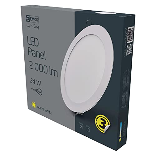 EMOS LED Einbauleuchte 24W rund, extra flaches LED Panel / Einbaustrahler mit Driver, Ø 297 mm, Einbautiefe 21mm, Ersatz für 125W Glühbirne, Lichtfarbe warmweiß 3000 K, Helligkeit 2000 lm von EMOS