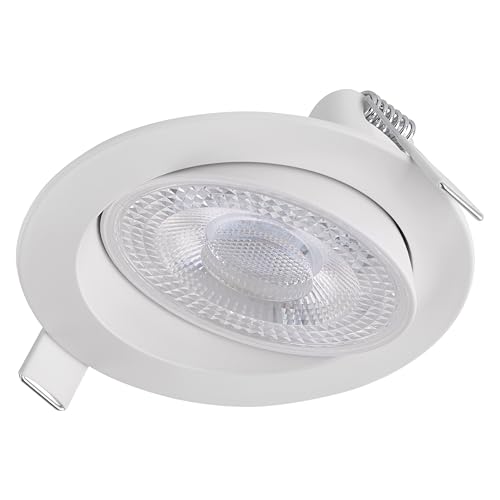EMOS - LED-Einbauleuchte GERI, schwenkbar 90°, dimmbar - CCT Lichtfarbe (2700/4000/6500K) - 780lm - 6,5W (statt 60W Glühbirne) - 30 000 Std. - Abstrahlwinkel 36° - für Innenbereich - Ø 10,5cm - weiß von EMOS