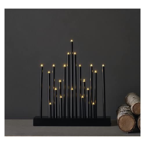 EMOS LED-Kerzenständer mit 20 Kerzen in Stern-Effekt, Schwarz, Batteriebetrieben 3X AA, Innenbereich IP20, 6/18h Timer-Funktion, 27, 5x25 cm, DCAW04 von EMOS