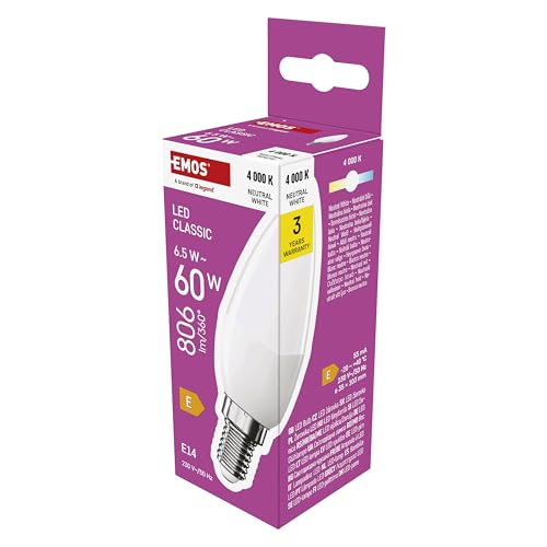 EMOS LED Lampe Candle, 6,5W Ersatz für 60W Glühbirne, Kerzenlampe mit E14 Sockel, Helligkeit 806 lm, Neutralweiß 4000 K, 30000 h Lebensdauer, CRI min. 80, 240° Abstrahlwinkel EMOS LED Lampe Candle, 6,5W Ersatz für 60W Glühbirne, Kerzenlampe mit E14 Sockel, Helligkeit 806 lm, Neutralweiß 4000 K, 30000 h Lebensdauer, CRI min. 80, 240° Abstrahlwinkel von EMOS