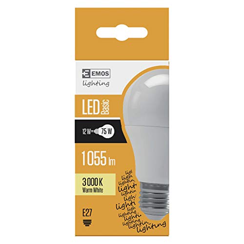 EMOS LED Lampe Classic, A60, 12W Ersatz für 75W Glühbirne, E27 Sockel, Helligkeit 1 055lm, Warmweiß 3000 K, 25000 h Lebensdauer, CRI min. 80, 250° Abstrahlwinkel von EMOS