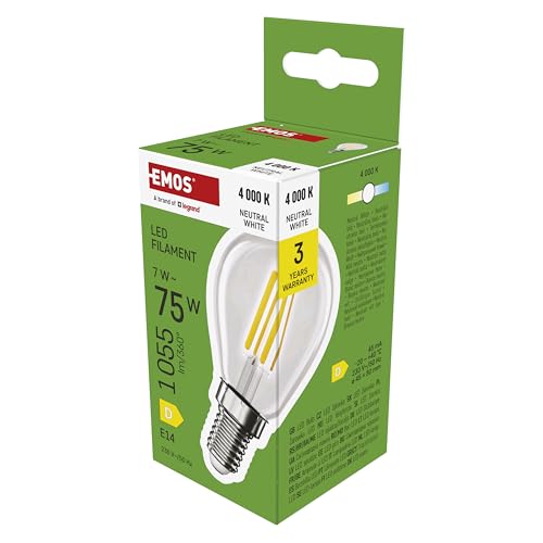 EMOS LED Lampe Edison Mini Globe, 7W Ersatz für 75W Glühbirne, runde Vintage-Glühlampe mit E14 Sockel und Helligkeit 1055 lm, Neutralweiß 4000 K, 25000 h Lebensdauer, CRI > 80, 360° Abstrahlwinkel EMOS LED Lampe Edison Mini Globe, 7W Ersatz für 75W Glühbirne, runde Vintage-Glühlampe mit E14 Sockel und Helligkeit 1055 lm, Neutralweiß 4000 K, 25000 h Lebensdauer, CRI > 80, 360° Abstrahlwinkel von EMOS