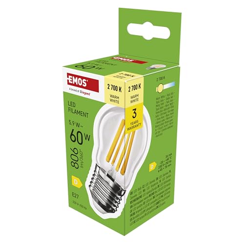 EMOS LED Lampe Edison MiniGlobe, 5,9W Ersatz für 60W Glühbirne, runde Vintage-Glühlampe mit E27 Sockel und Helligkeit 806 lm, Warmweiß 2700 K, 25000 h Lebensdauer, CRI > 80, 360° Abstrahlwinkel EMOS LED Lampe Edison MiniGlobe, 5,9W Ersatz für 60W Glühbirne, runde Vintage-Glühlampe mit E27 Sockel und Helligkeit 806 lm, Warmweiß 2700 K, 25000 h Lebensdauer, CRI > 80, 360° Abstrahlwinkel von EMOS