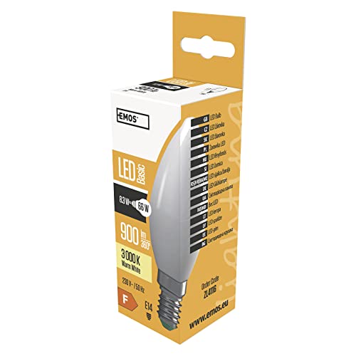 EMOS LED-Lampe Kerze 8,3 W, Ersatz für 66W Glühbirne, E14 Sockel, Helligkeit 900 lm, Warmweiß 3000K, 20000 h Leuchtdauer, CRI min. 80, 250 degree Abstrahlwinkel, ZL4116 EMOS LED-Lampe Kerze 8,3 W, Ersatz für 66W Glühbirne, E14 Sockel, Helligkeit 900 lm, Warmweiß 3000K, 20000 h Leuchtdauer, CRI min. 80, 250 degree Abstrahlwinkel, ZL4116 von EMOS