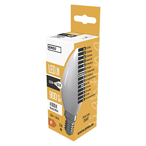 EMOS LED-Lampe Kerze 8,3W Ersatz für 66W Glühbirne, E14 Sockel, Helligkeit 900 lm, Neutralweiß 4000K, 20000 h Leuchtdauer, CRI min. 80, 220° Abstrahlwinkel EMOS LED-Lampe Kerze 8,3W Ersatz für 66W Glühbirne, E14 Sockel, Helligkeit 900 lm, Neutralweiß 4000K, 20000 h Leuchtdauer, CRI min. 80, 220° Abstrahlwinkel von EMOS