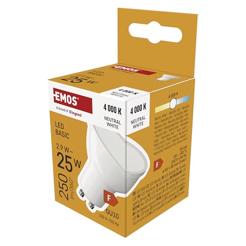 EMOS LED Lampe Spot, MR16, 2,9W Ersatz für 25W Halogenlampe, GU10 Sockel, Helligkeit 250 lm, Neutralweiß 4000 K, 20000 Stunden Lebensdauer, CRI min. 80, 110° Abstrahlwinkel EMOS LED Lampe Spot, MR16, 2,9W Ersatz für 25W Halogenlampe, GU10 Sockel, Helligkeit 250 lm, Neutralweiß 4000 K, 20000 Stunden Lebensdauer, CRI min. 80, 110° Abstrahlwinkel von EMOS