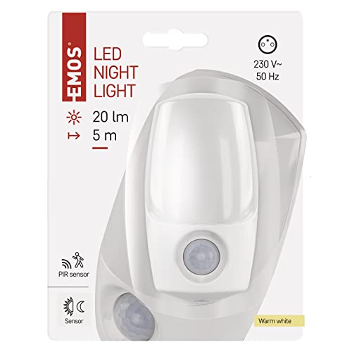 EMOS LED Nachtlicht Steckdose mit Bewegungsmelder und Dämmerungssensor, Design Orientierungslicht für Kinderzimmer, Treppenaufgang, Schlafzimmer, Küche, Flur von EMOS