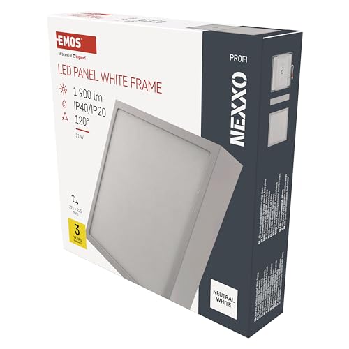 EMOS LED Panel 21 W, quadratische 1900 lm Deckenleuchte, Wandleuchte 22,5 x 22,5 cm, ersetzt 120W Glühbirne, Lichtfarbe neutralweiß 4000K, inkl. LED-Treiber, Leuchtdauer 30000 St. von EMOS