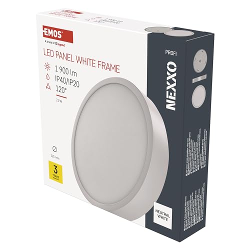 EMOS LED Panel 21 W, runde 1900 lm Deckenleuchte, Wandleuchte mit Durchmesser 22,5 cm, ersetzt 120W Glühbirne, Lichtfarbe neutralweiß 4000K, inkl. LED-Treiber, Leuchtdauer 30000 St. von EMOS