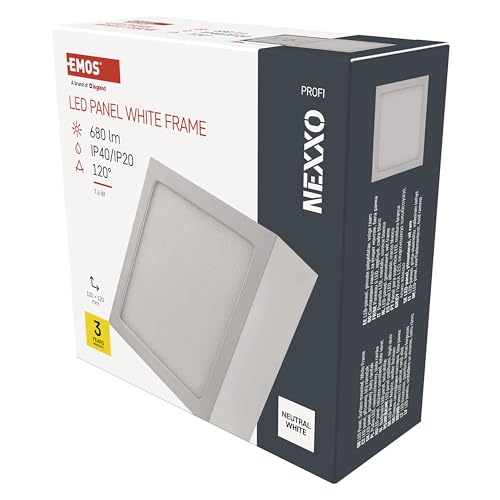 EMOS LED Panel 7,6 W, quadratische 680 lm Deckenleuchte, Wandleuchte 12 x 12 cm, ersetzt 50W Glühbirne, Lichtfarbe neutralweiß 4000K, inkl. LED-Treiber, Leuchtdauer 30000 St, Weiß von EMOS