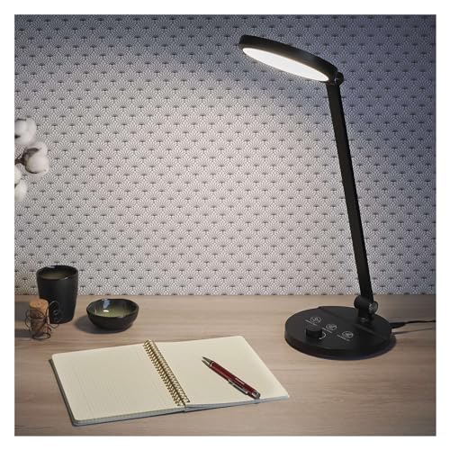 EMOS LED-Schreibtischlampe CHARLES, Tischleuchte mit 80 LEDs, Leistung 7,6W, Helligkeit 550lm, klappbar und neigbar, einstellbare Farbtemperatur, schrittweises Dimmen, 1,3m Kabel + Netzteil, schwarz von EMOS