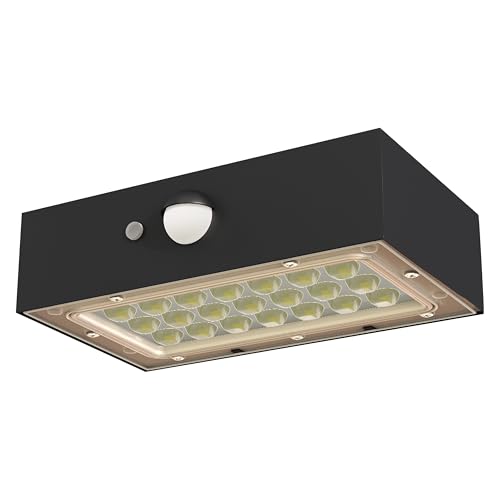 EMOS - LED Solarlampe BRIXO für Außen mit Bewegungsmelder - Solar Wandleuchte für Haus/Garten mit Ambient-Licht - Sensor-Reichweite 6m/120° - 2 Lichtmodi, Helligkeit max. 350lm, Neutralweiß - schwarz von EMOS