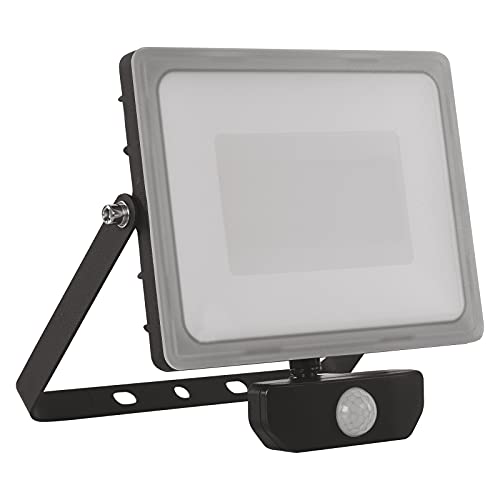 EMOS LED Strahler ILIO 50W mit Bewegungsmelder, Helligkeit 4000 lm, IP44 wasserdichtes Flutlicht für Feuchträume oder Außen, Neutralweiß 4000K, CRI > 80, Lebensdauer 25000 Stunden, ZS2940, Schwarz von EMOS