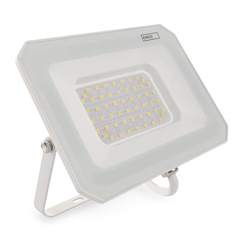 EMOS LED Strahler SIMPO 50 W, IP65 wasserdichtes Flutlicht für Feuchtraum oder Außen, superhell 5000 lm, Neutralweiß 4000 K, Lebensdauer 15 000 Stunden, inkl. 15 cm Anschlusskabel, weiß von EMOS